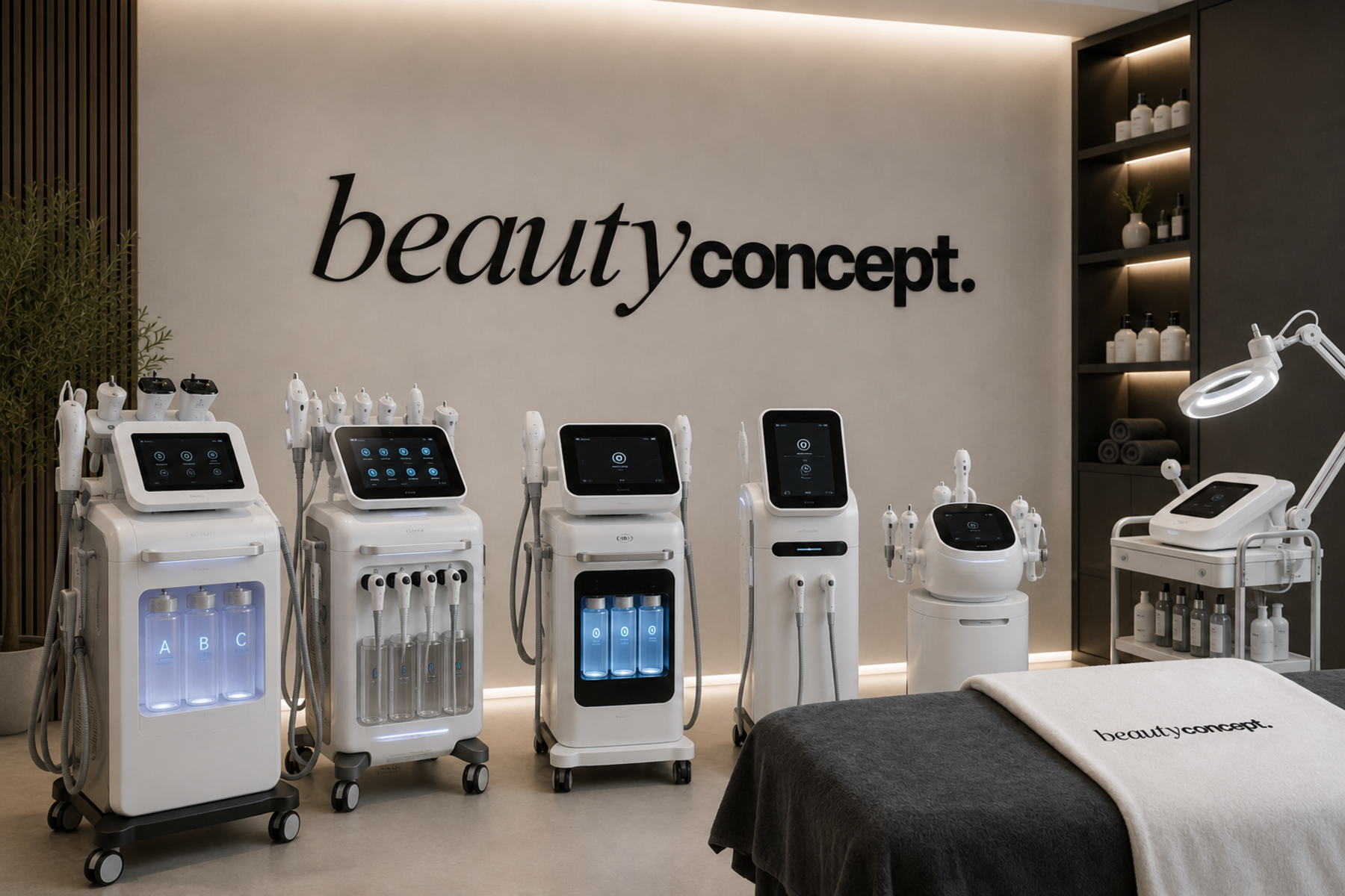 Showroom beautyconcept: equipos profesionales de hydrafacial, HIFU, radiofrecuencia y analizador de piel